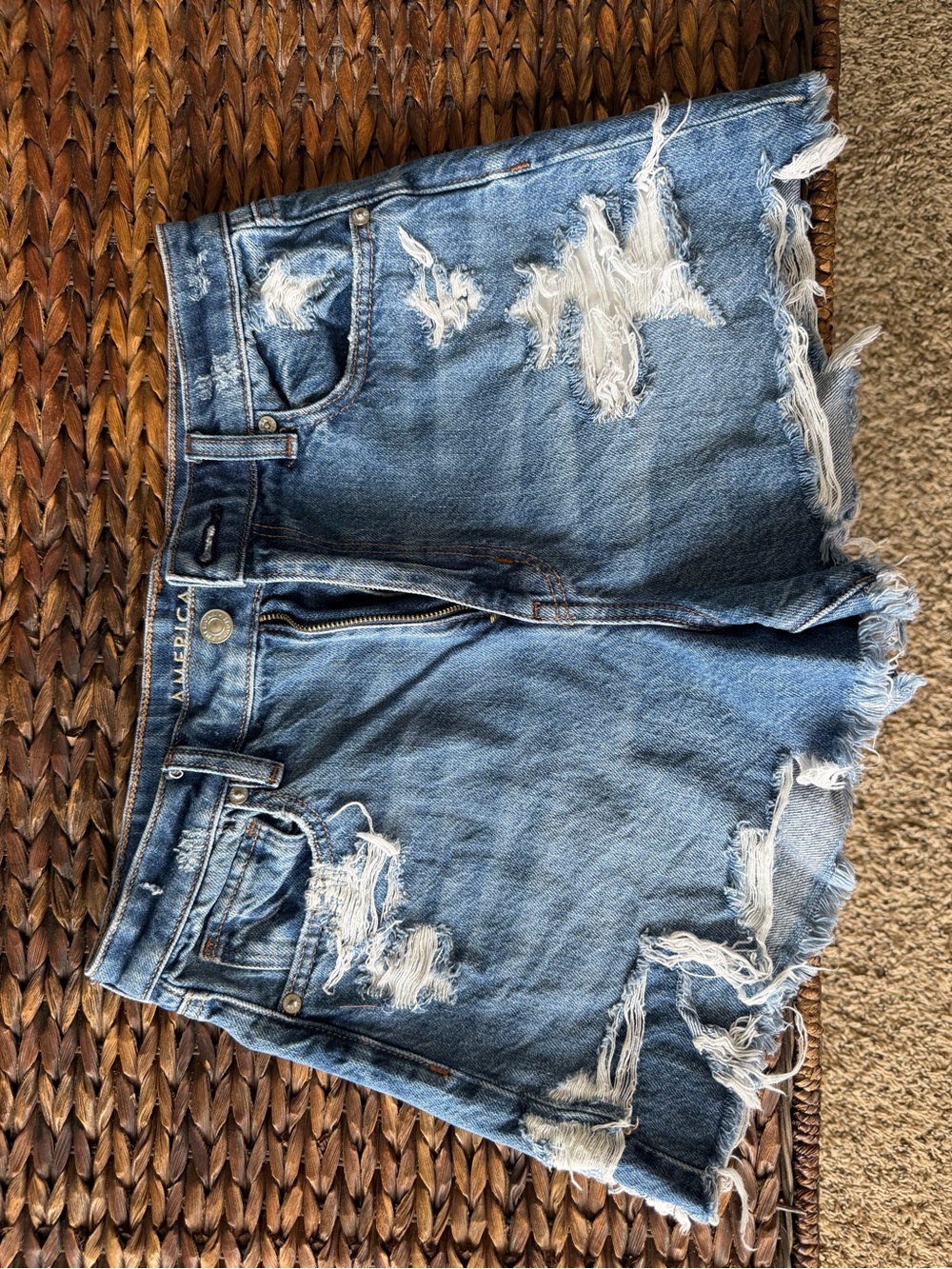 American Eagle Outfitters Light Blue Distressed Jean Shorts